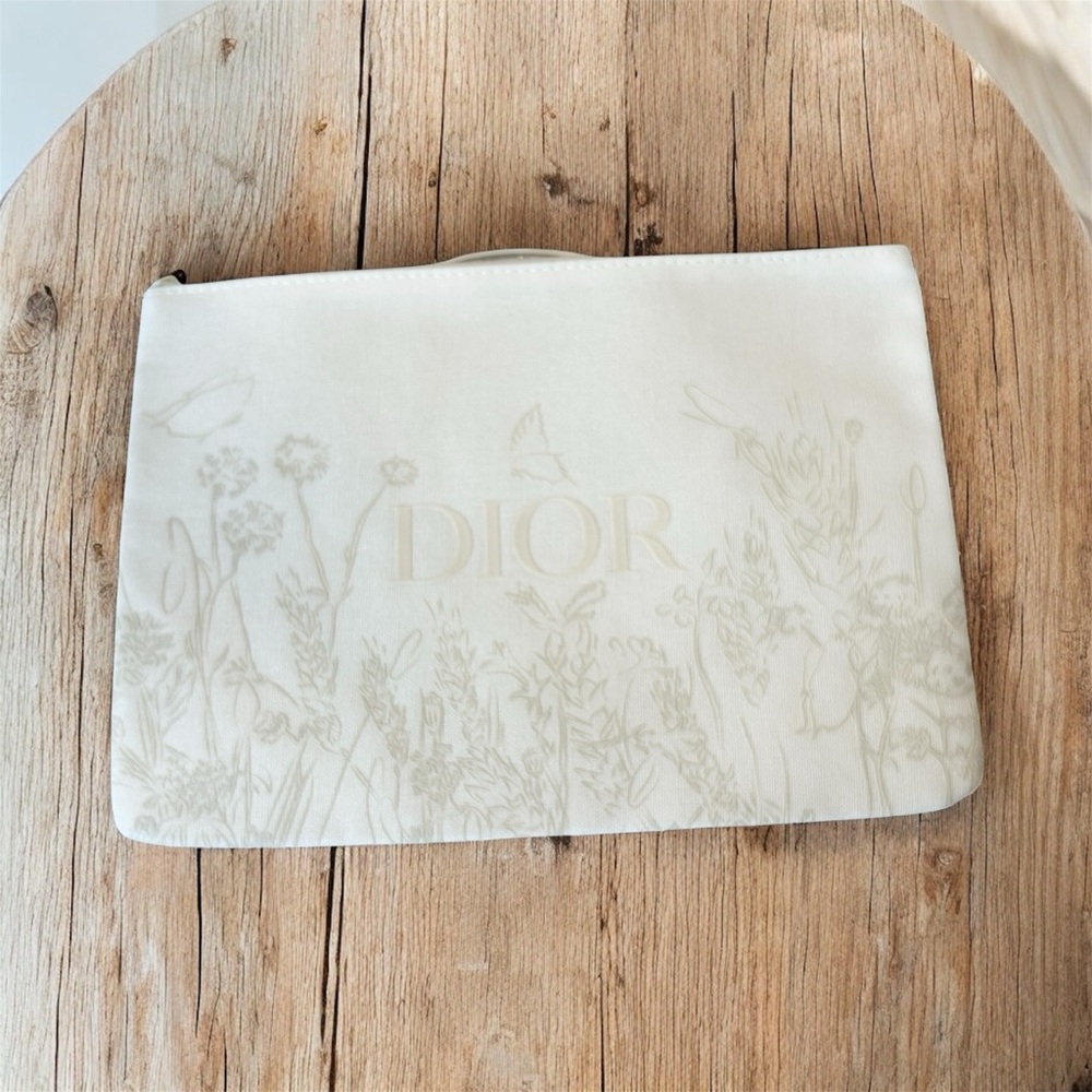 DIOR Cream Embroidered Floral Trousse Pouch NWB